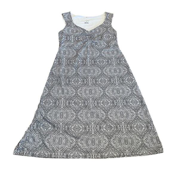 PrAna Viana Dress Women's Small Gray White Print Sleeveless V-Neck Knee Length - Picture 6 of 7
